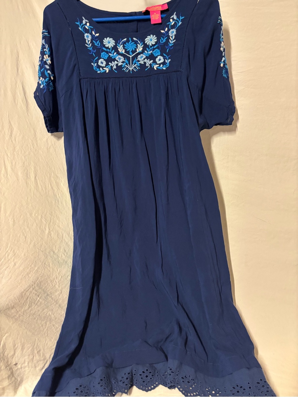 Catherine Malandrino Navy Embroidered Short-Sleeve Women's Dress